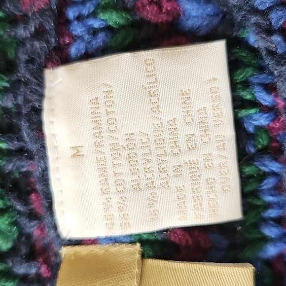 Liz Claiborne Aran Cable Knit Striped Ramie Granny Pullover Sweater Medium - Picture 10 of 12